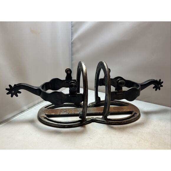Antique Spurs and Horseshoes Wine Rack, Napkin Condiments Holder - Picture 4 of 5